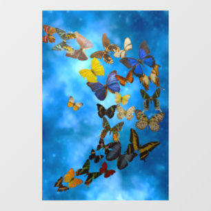 Colourful Butterflies Flying Over Blue Clouds Rug