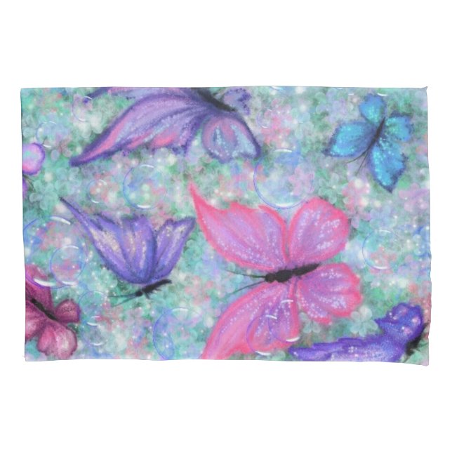 Colourful Butterflies Flying Pillow Case Spring (Front)