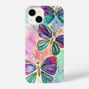 Colourful Butterflies Flying Spring Joy Purple Pin iPhone 14 Case