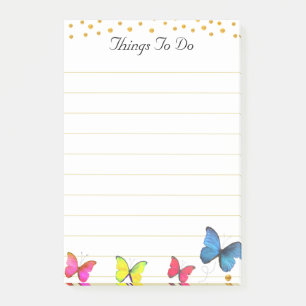Colourful Butterflies & Gold Confetti Things To D Post-it Notes