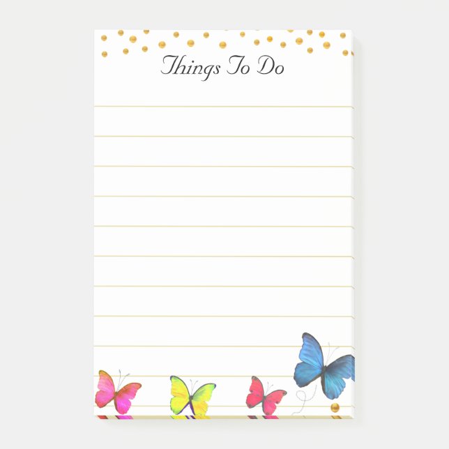 Colourful Butterflies & Gold Confetti  Things To D Post-it Notes (Front)
