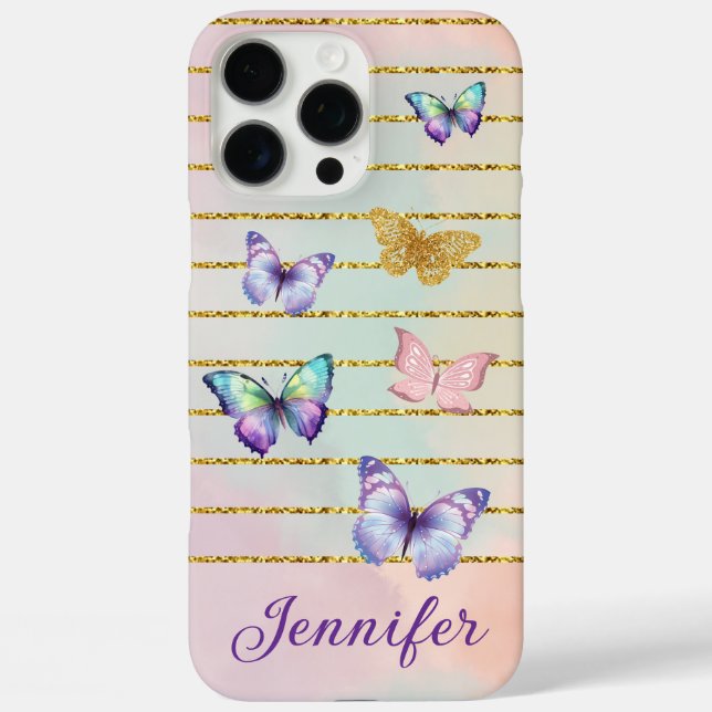 colourful butterflies gold lines personalised Case-Mate iPhone case (Back)