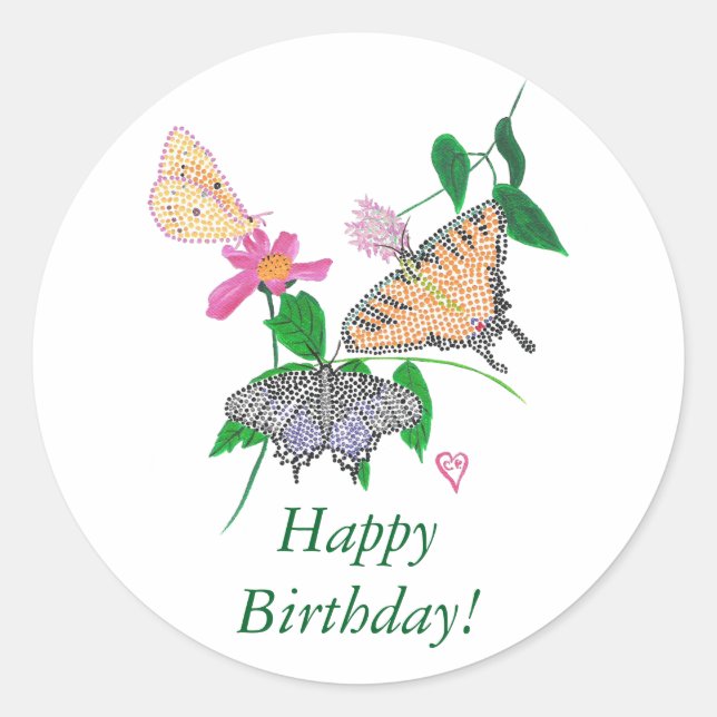 Colourful Butterflies Happy Birthday Stickers (Front)