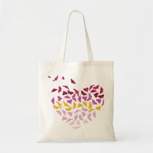 colourful butterflies in a heart shape tote bag