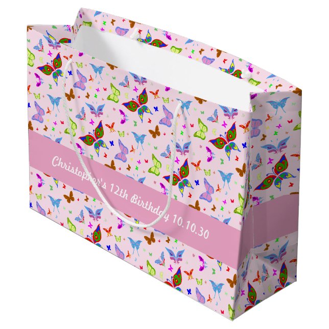 Colourful Butterflies In Flight Festive Pattern Large Gift Bag (Back Angled)