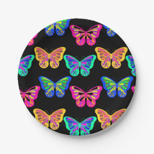 Colourful Butterflies Lepidopterous Vaporwave Paper Plate