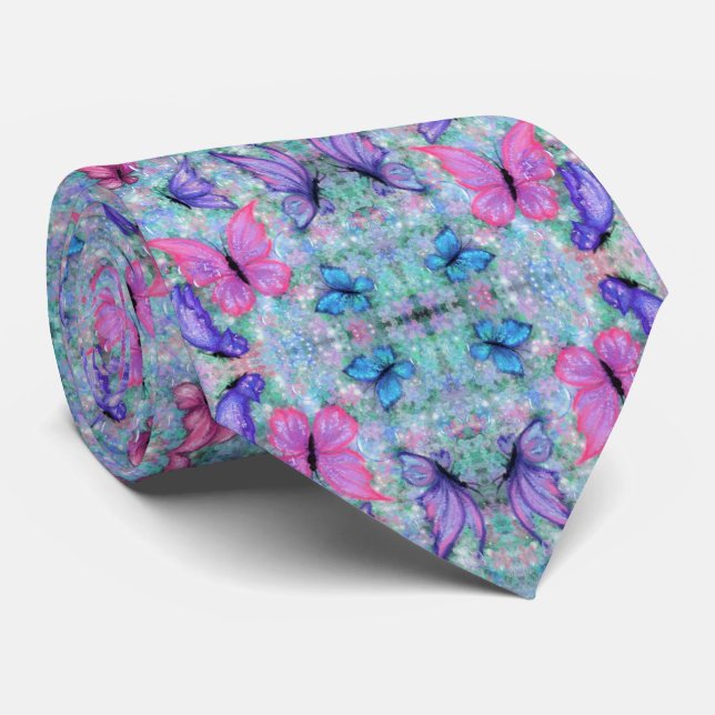 Colourful Butterflies Neck Tie (Rolled)