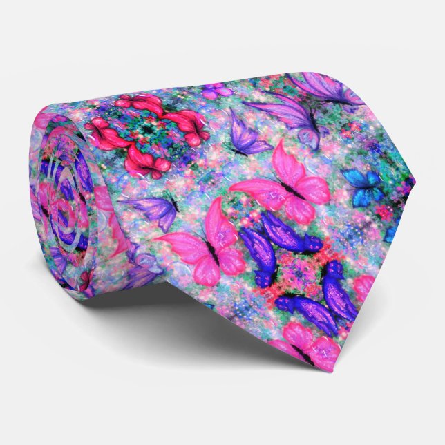 Colourful Butterflies Neck Tie (Rolled)