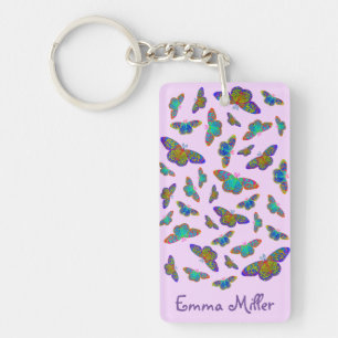 Colourful butterflies on baby pink  keychain