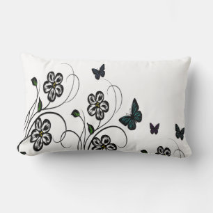 Colourful Butterflies on White Flowers Lumbar Cushion