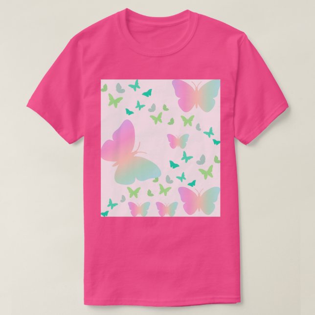 Colourful Butterflies On White Pattern T-Shirt (Design Front)