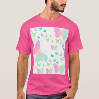 Colourful Butterflies On White Pattern T-Shirt