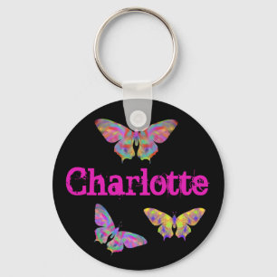 Colourful butterflies pattern add name key ring