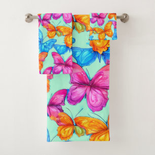 Colourful Butterflies Pattern Bath Towel Set