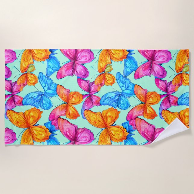 Colourful Butterflies Pattern   Beach Towel (Front)