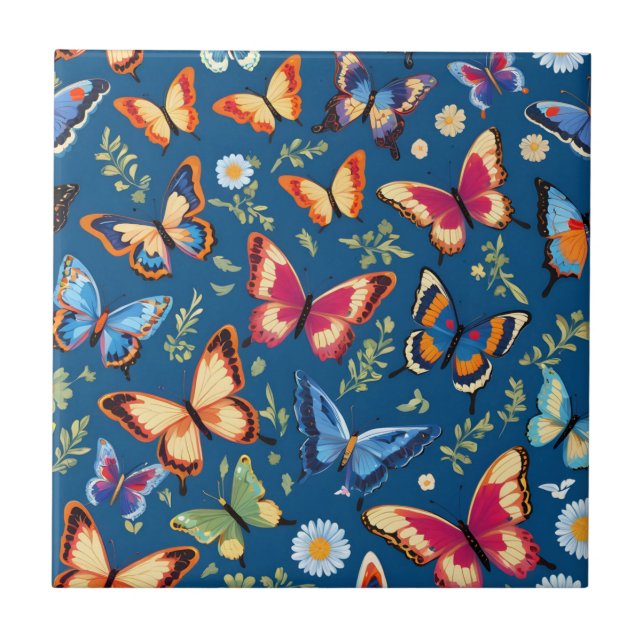 Colourful butterflies pattern ceramic tile (Front)