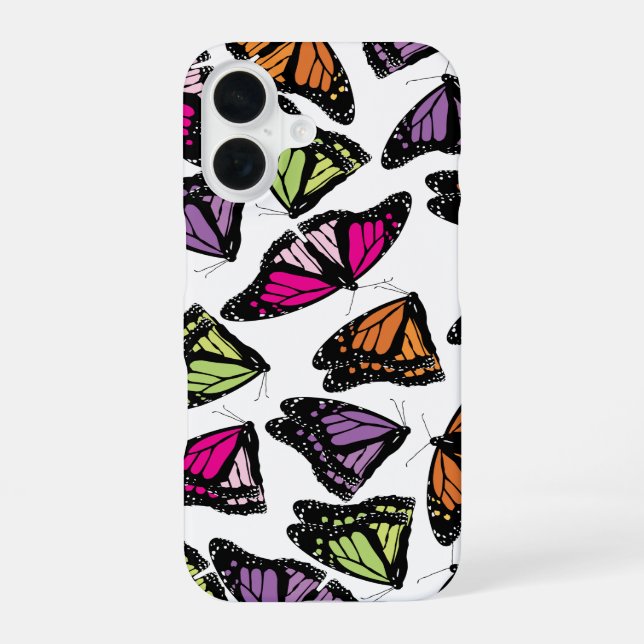 Colourful Butterflies Pattern iPhone 16 Case (Back)