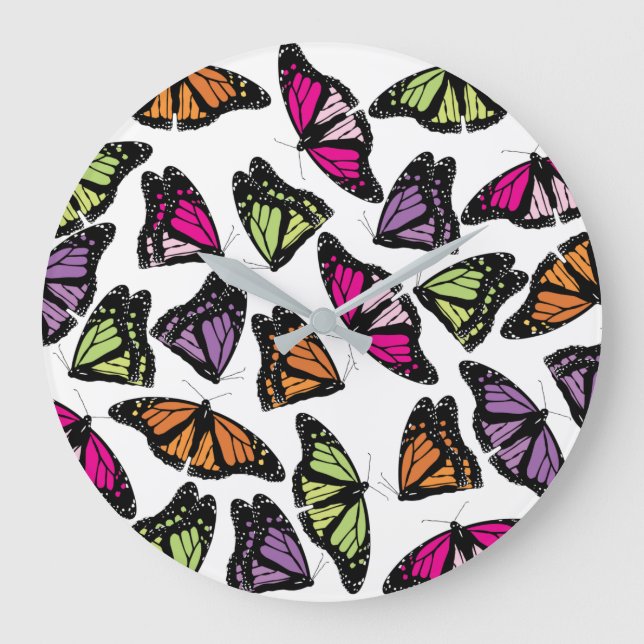 Colourful Butterflies Pattern Large Clock (Front)