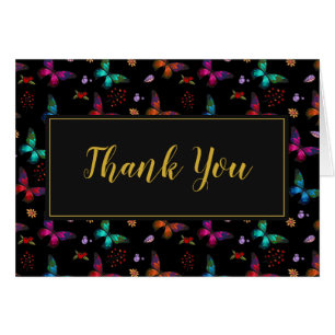 Colourful Butterflies Pattern on Black Thank You