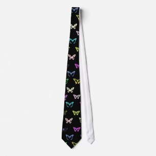 Colourful butterflies pattern on black tie
