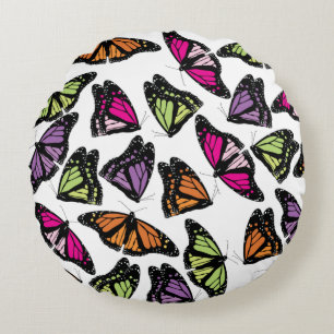 Colourful Butterflies Pattern Round Cushion