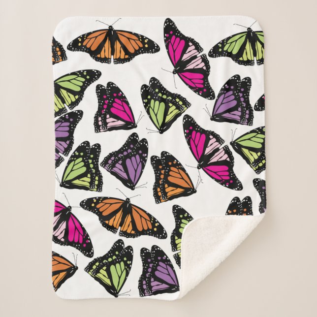 Colourful Butterflies Pattern Sherpa Blanket (Front)