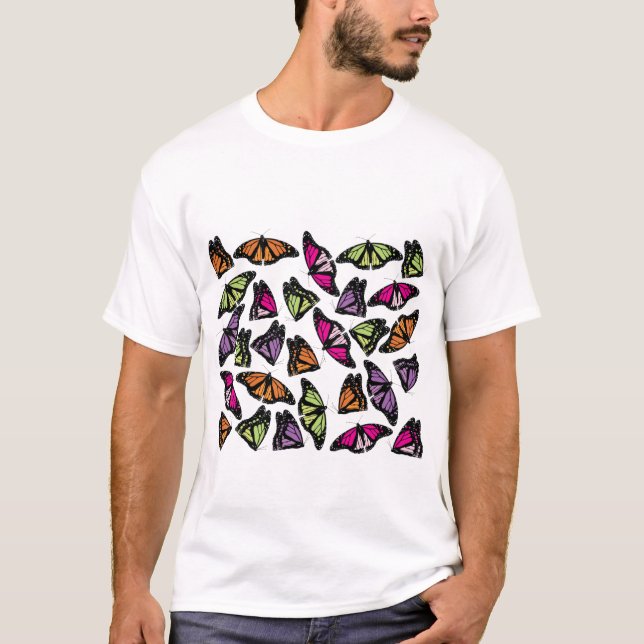 Colourful Butterflies Pattern T-Shirt (Front)
