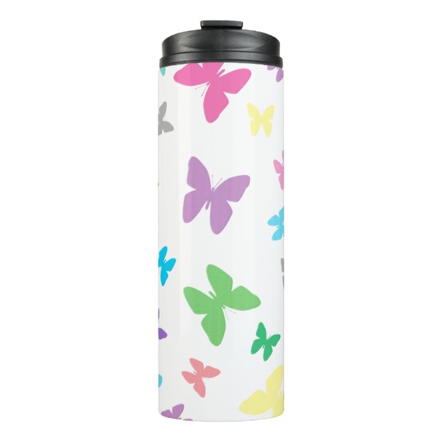 Colourful butterflies pattern thermal tumbler (Front)