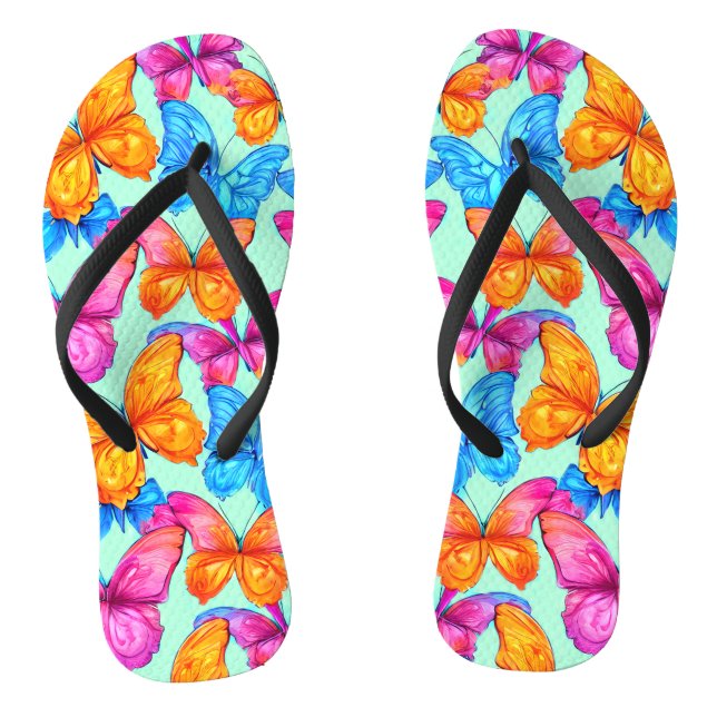 Colourful Butterflies Pattern   Thongs (Footbed)