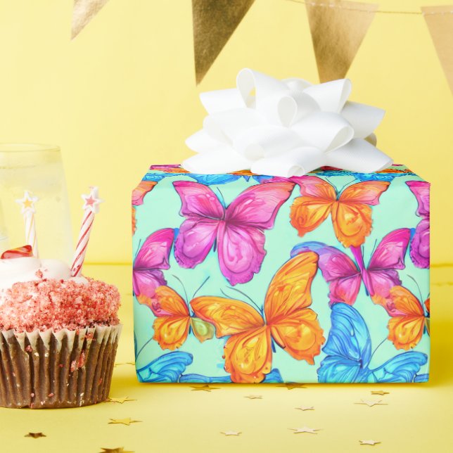 Colourful Butterflies Pattern  Wrapping Paper (Birthday Party)