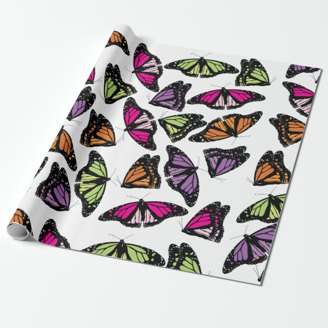 Colourful Butterflies Pattern Wrapping Paper (Unrolled)