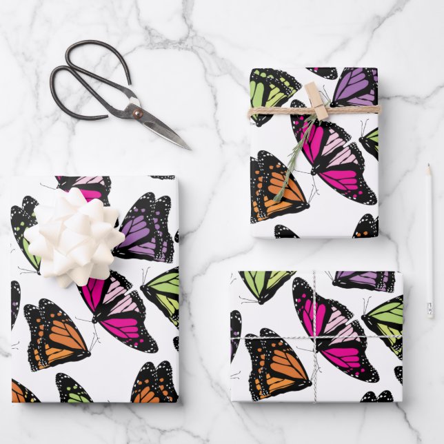 Colourful Butterflies Pattern Wrapping Paper Sheet (Front)