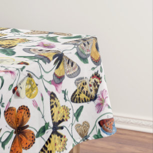Colourful Butterflies Pink Flowers & Green Leaves Tablecloth