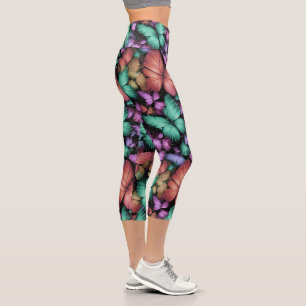 Colourful Butterflies Print Capri Leggings
