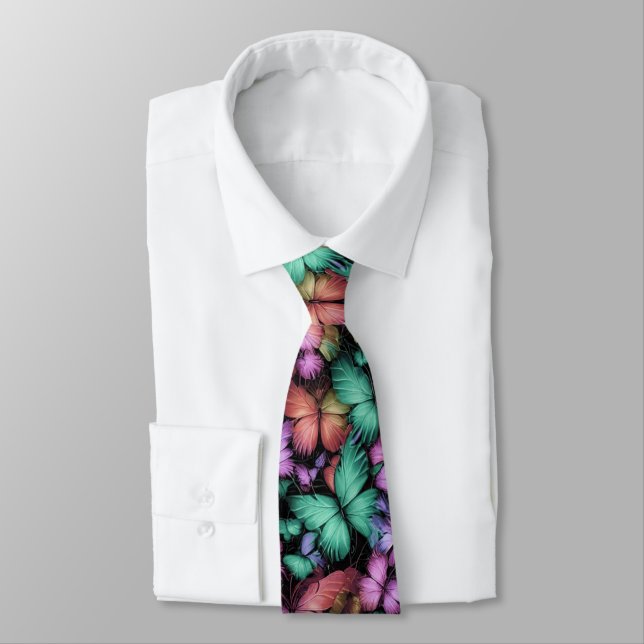 Colourful Butterflies Print Tie (Tied)