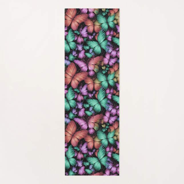 Colourful Butterflies Print Yoga Mat (Front)