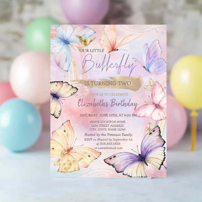 Colourful  Butterflies Rainbow Birthday  Invitation (Creator Uploaded)