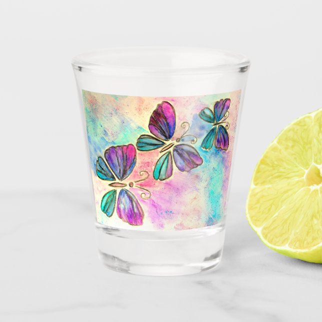 Colourful Butterflies Shot Glass (Front)