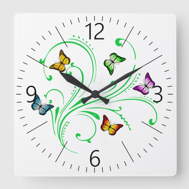 Colourful butterflies square wall clock (Front)