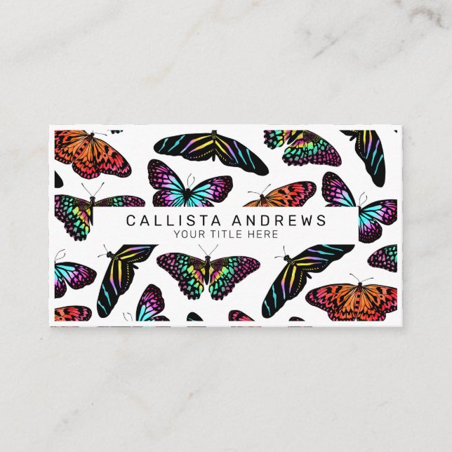 Colourful Butterflies Watercolor Pattern Monogram Business Card (Front)