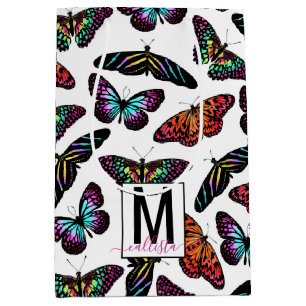 Colourful Butterflies Watercolor Pattern Monogram Medium Gift Bag