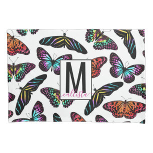Colourful Butterflies Watercolor Pattern Monogram Pillowcase