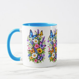Colourful Butterflies Wildflowers Cottagecore Mug