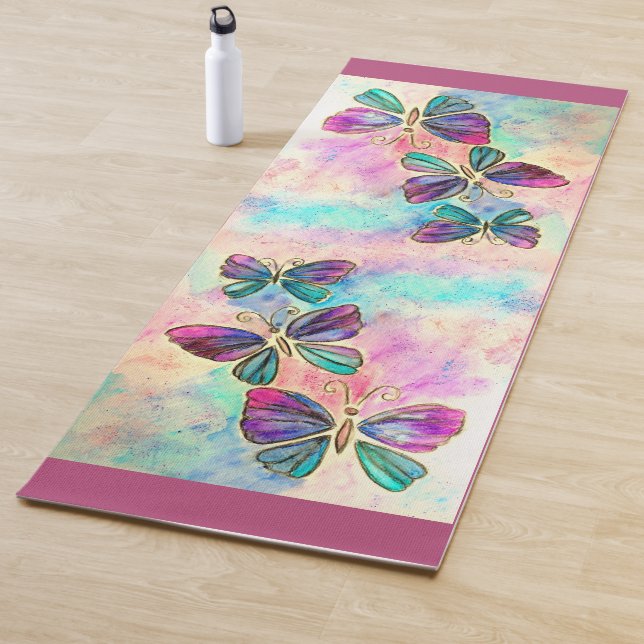 Colourful Butterflies Yoga Mat - Painting (In Situ)