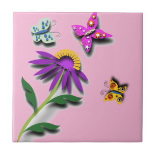 Colourful Butterfly and Flower Ceramic Tile