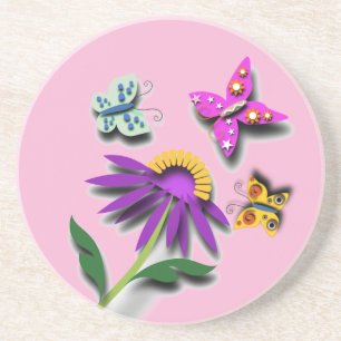 Colourful Butterfly and Flower Coaster