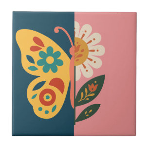 Colourful butterfly and flower Design Ceramic Tile