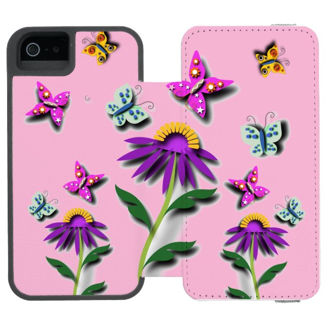 Colourful Butterfly and Flower Incipio iPhone Wallet Case (Folio Open)