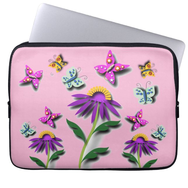 Colourful Butterfly and Flower Laptop Sleeve (Front)