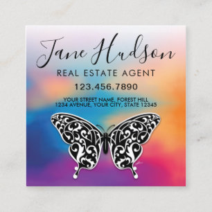 Colourful Butterfly and Heart Speckles Design Square Business Card